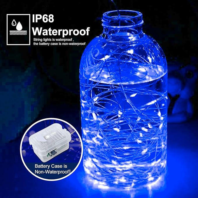 pozzolanas 8 Pack Blue Battery Operated String Lights - 7ft Waterproof Fairy - Image 2