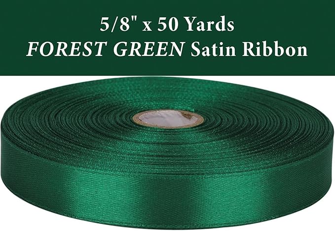 5/8 Inch Forest Green Satin Ribbon 50 Yards Solid Fabric Ribbons - Image 2