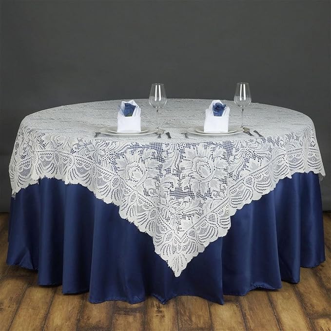 Efavormart 90" x 90" Ivory Square Lace Table Overlay - Image 5