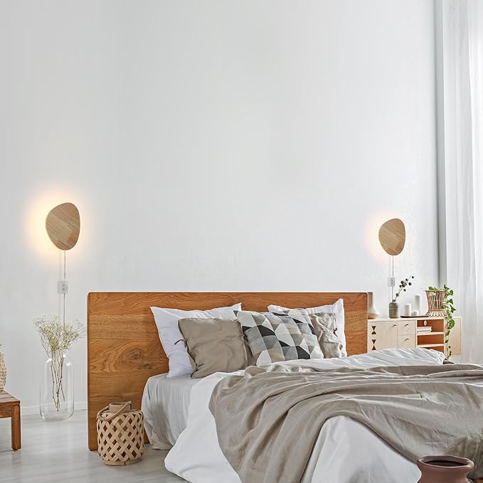 Modern Minimalist Plug in Wall Sconces, 7.9'' Plug-in Or Cordless Wood - Image 2