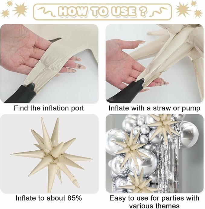 Cream White Beige Star Balloons - Image 7