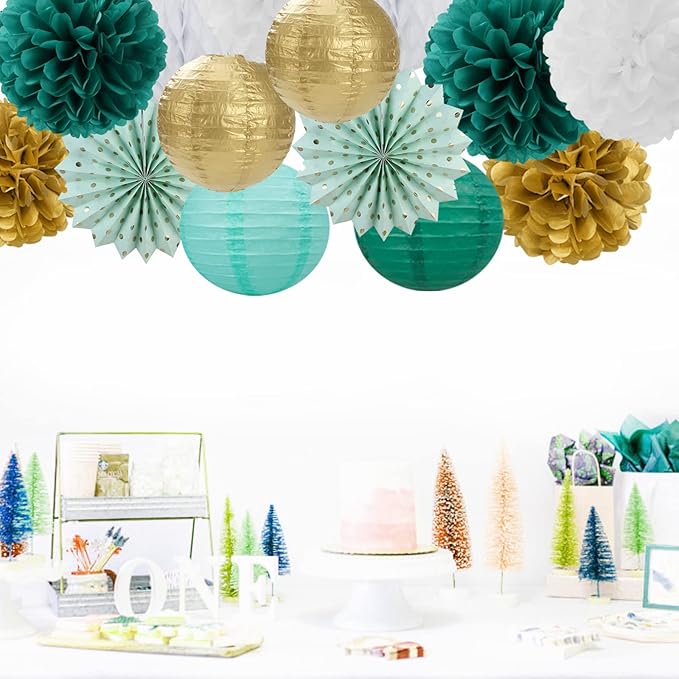 Sage-Green Teal-Gold Baby-Shower Party Decorations - Image 3