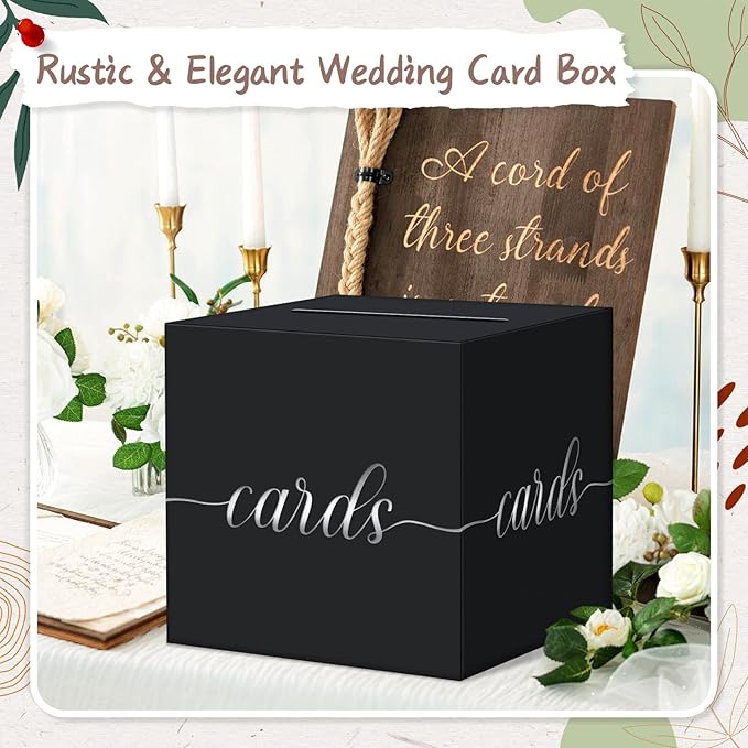 QIKSION Black Wedding Card Box, Wedding Reception, Graduation, Baby Shower - Image 2