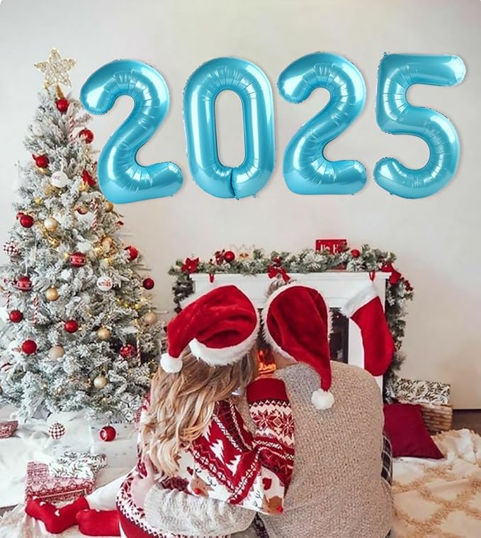 Pearlescent Blue 2025 Number Balloon, 40 Inch Foil Number 2025 Bluefoil Balloons - Image 2