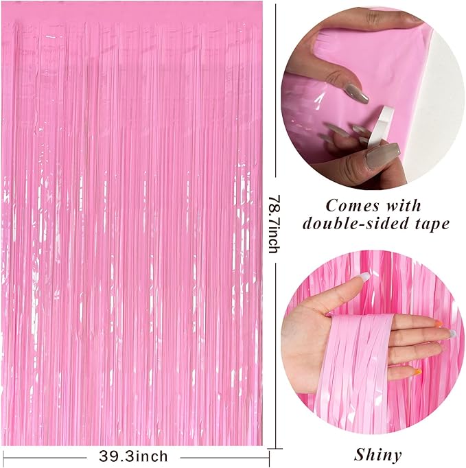 Pastel Pink Party Streamers Foil Fringe Backdrop Curtains Tinsel Streamers - Image 2