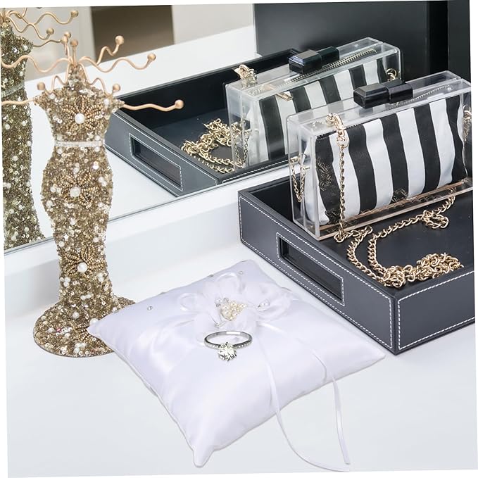 Decorative Pillows Pearl Ring Ring Pillow Wedding Ring Bearer Pillow Set - Image 4