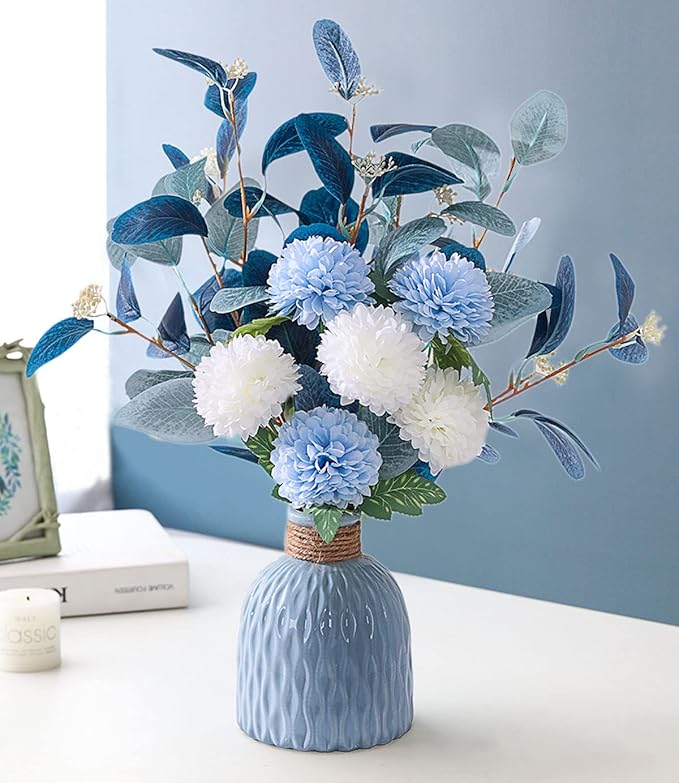 Artificial Flowers with vases, Fake Hydrangea with Eucalyptus Bouquet - Image 2