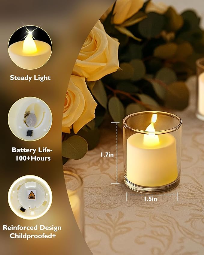 Amagic 12/24/50/100/150 Pack LED Tea Lights, Flameless Votive Candles, Battery - Image 2