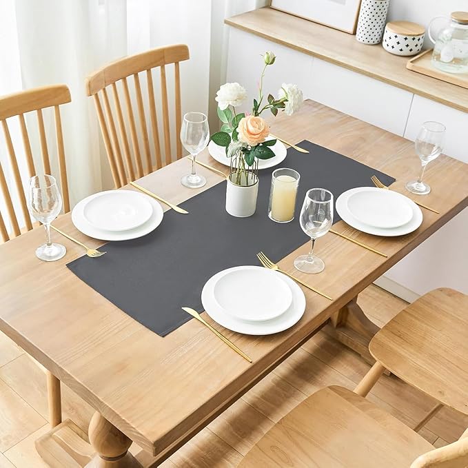 2 Pack Grey Small Short Table Runner 12 x 24 Inch Solid Color Runners Coffee - Image 2