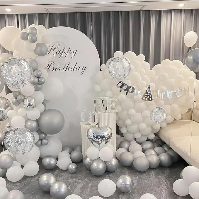 White and Silver Balloons, Metallic Silver and White Balloons Pearl White - Image 6