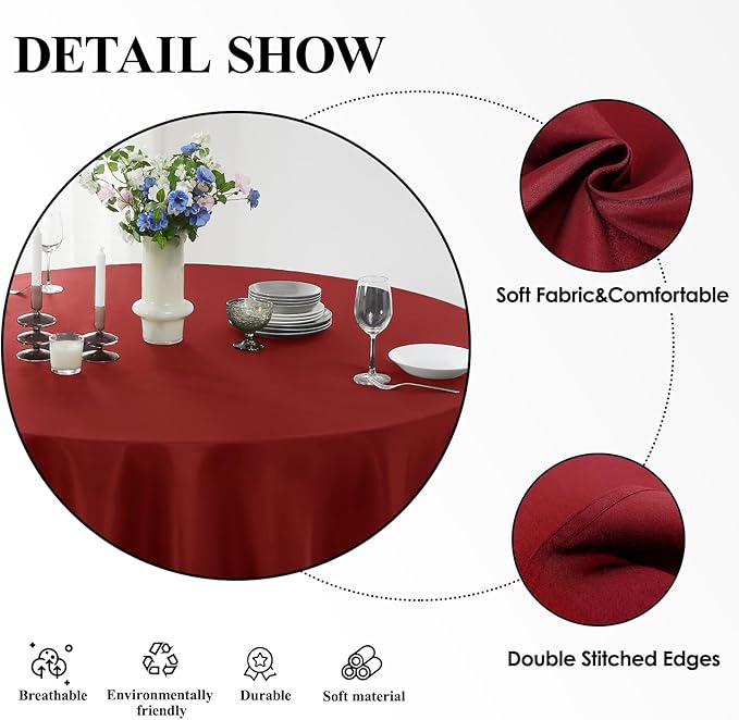 Round Tablecloth 120 Inch Tablecloth 2 Pack Red Table Cloths Washable - Image 5