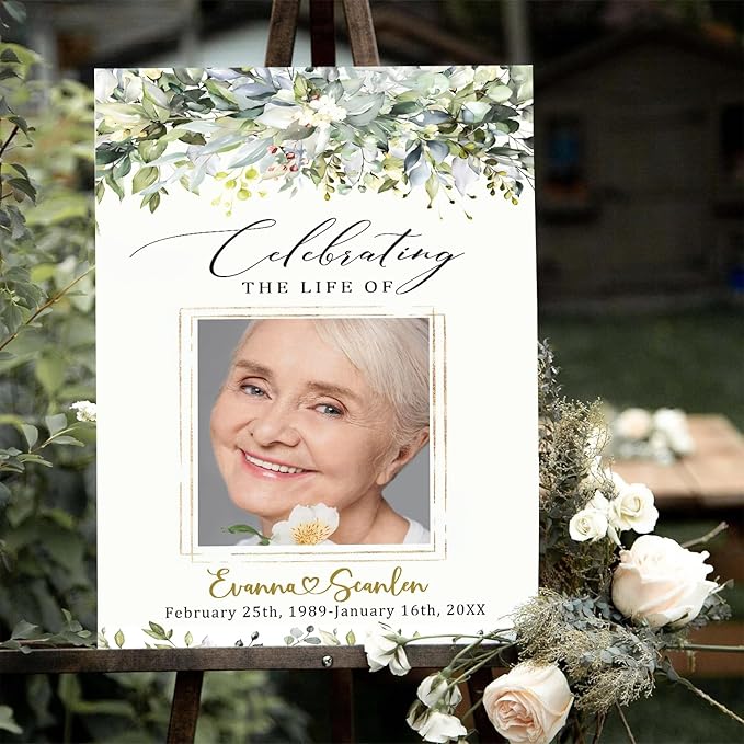 Greenery Funeral Welcome Sign, Celebration of Life, In Loving Memory Sign - Image 2