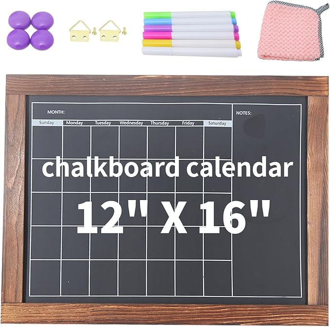 Magnetic Chalkboard Calendar for Wall Monthly Planner Board Wite Wood Frame by TONICE