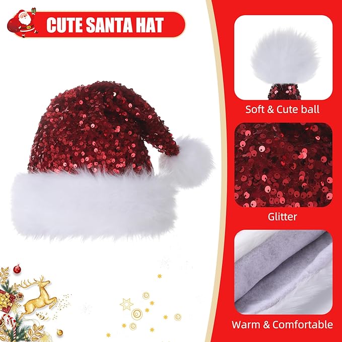 Personalized Sequin Santa Hat for Adults, Xmas Halloween New Year Holiday - Image 3