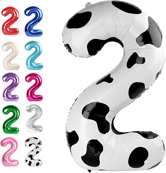 40 Inch Big Cow Print Number 2 Balloon Birthday Decoration, Number 2 Helium by Upgesy