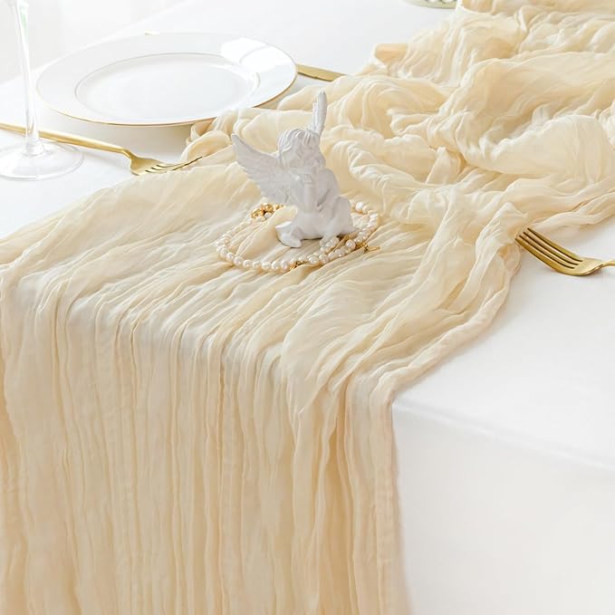 Sioloc 1 Pack Beige Cheesecloth Table Runner Fall Autumn Decor by HEALTHYCOMFORTLIFE