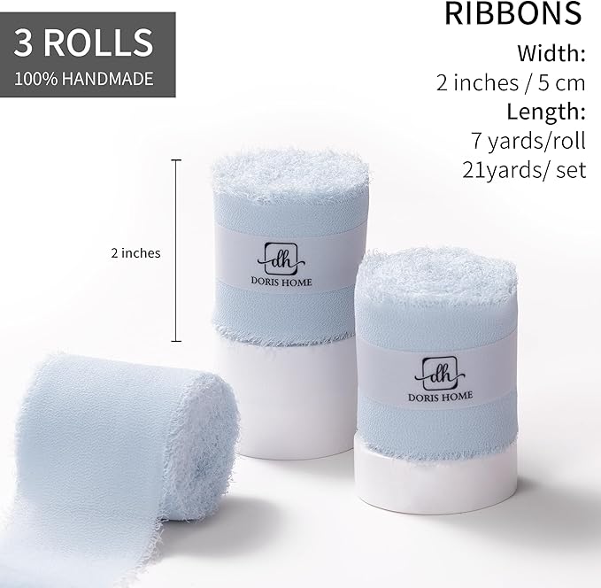 DORIS HOME Baby Blue Chiffon Ribbon - Image 3