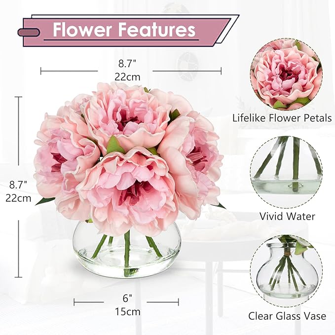 Hollyone Light Pink Peonies Artificial Flowers - Image 2