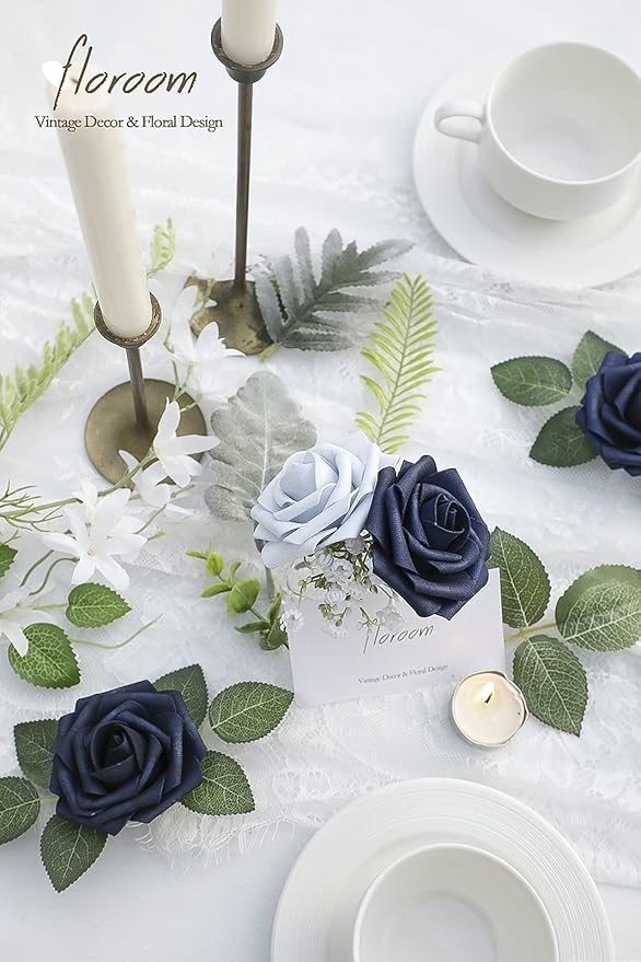 Floroom Artificial Flowers 50pcs Real Looking Navy Blue Foam Fake Roses - Image 3