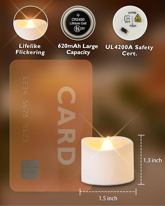 Homemory 12pcs Remote Timer LED Tea Lights Candles, 400+Hours Flickering - Image 3