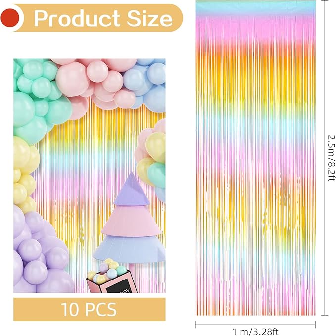 10 Pack Easter Foil Fringe Curtains 3.2ft x 8.2ft Rainbow Backdrop Curtains - Image 3