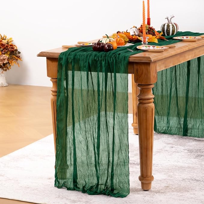 Emerald Green Cheesecloth Table Runner 4 Pack Fall Table Runners Boho Gauze 120 - Image 5