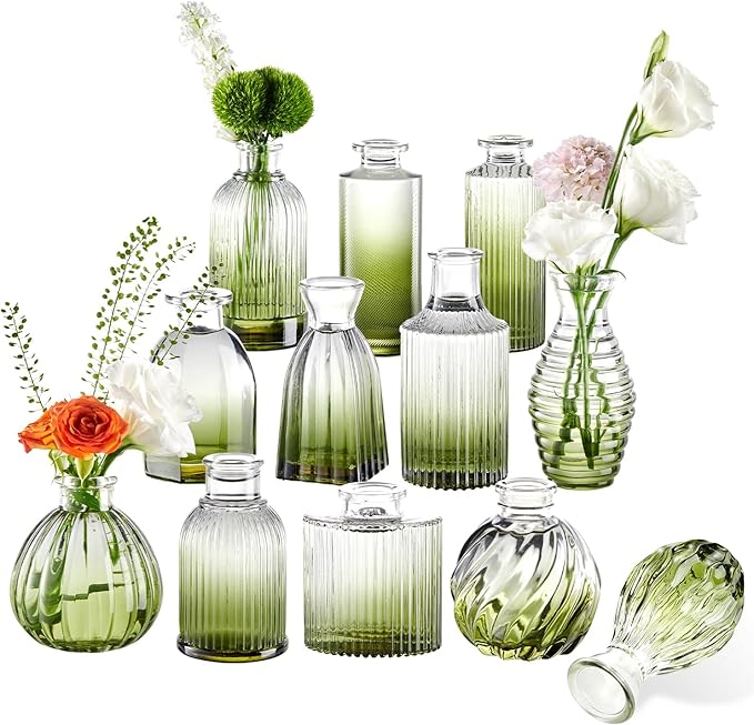 Green Bud Vases Set of 12, Small Vases by PHUNTTEK
