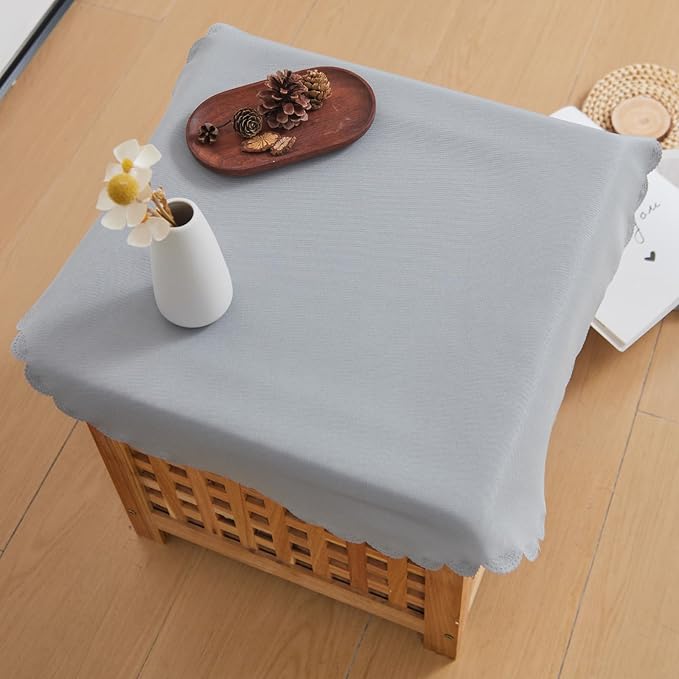 Small Round Grey Tablecloth 24 Inch Polyester Fabric Washable Table Cover - Image 3