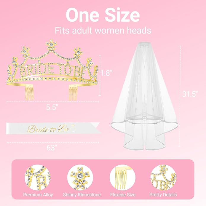 3Pcs Bride to Be Crown with Sash and Veil - Image 2