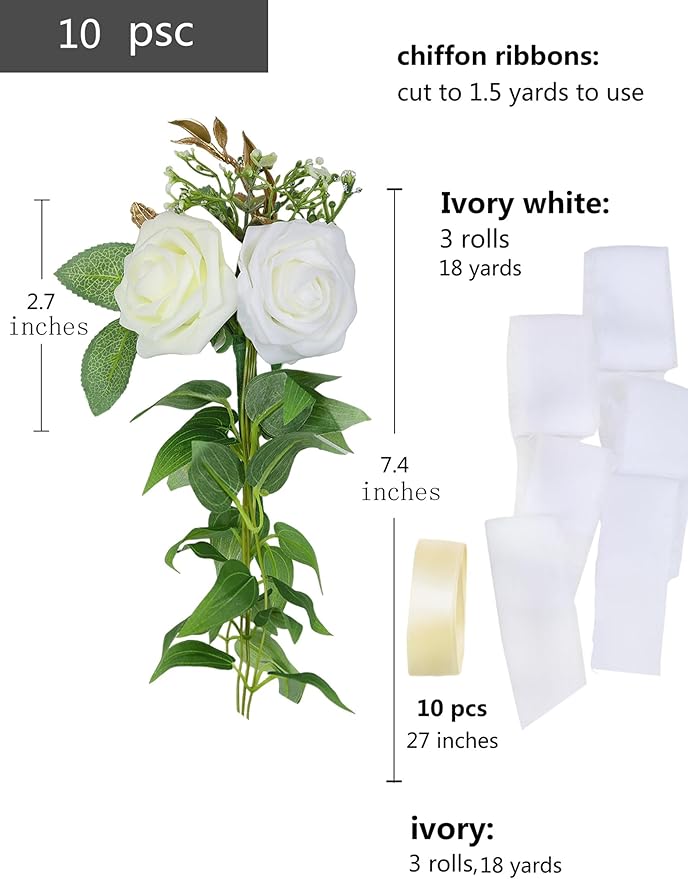 Meldel Wedding Chair Decorations Aisle Floral Set of 10 Artificial Flowers - Image 5