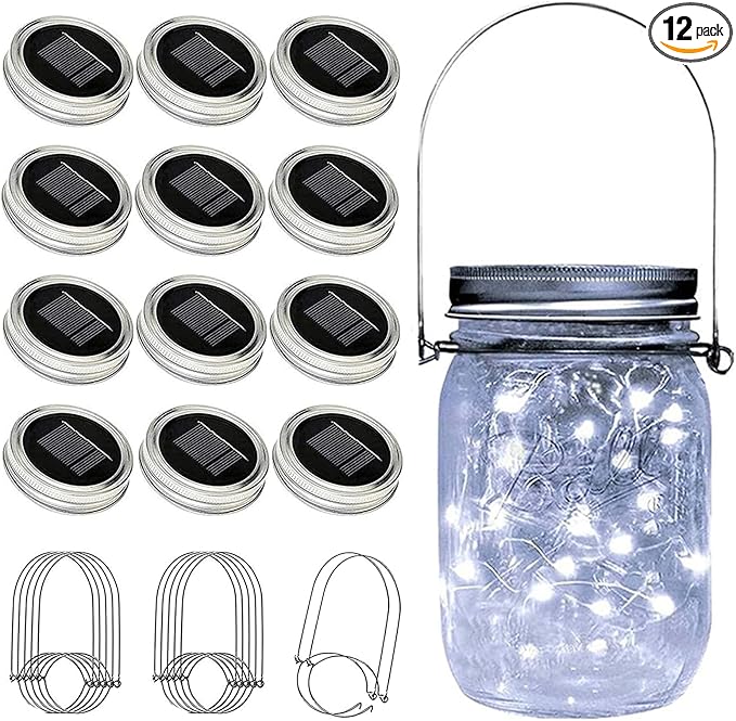VOOKRY 12 Pack Solar Mason Jar Lights, 30 LED Mason Jar Lids Waterproof Firefly by VOOKRY