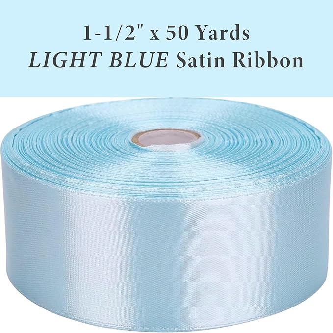 1-1/2" x 50 Yards Light Blue Satin Ribbon Single Faced Fabric Ribbons - Image 3