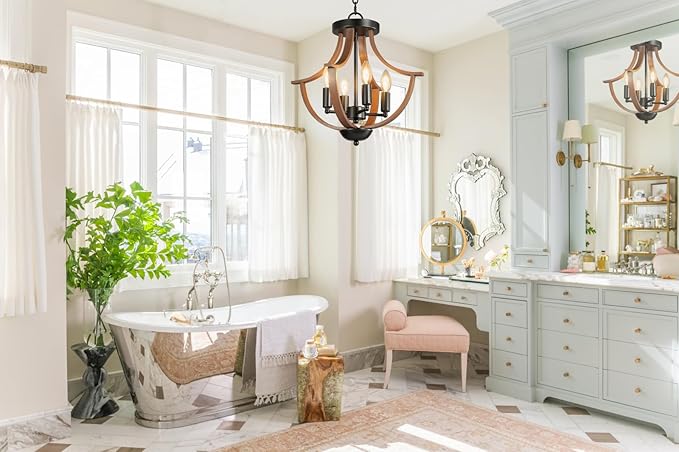 Farmhouse Chandelier, 4-Light Modern Hanging Pendant Lighting, Rustic Vintage - Image 2