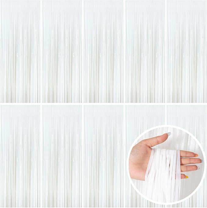 White Party Streamers Foil Fringe Backdrop Curtains Tinsel Streamers Birthday by BOMSI