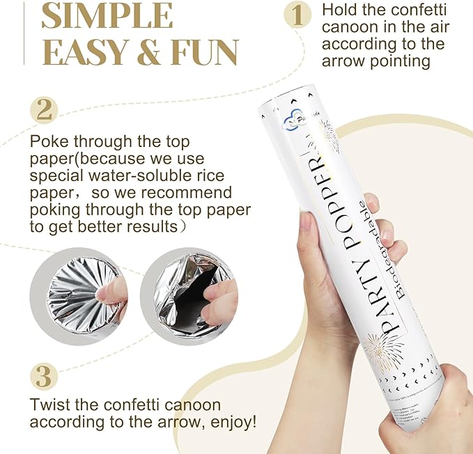 White Mix Gold Rice Confetti Cannon, 12inch Party Poppers - Image 4
