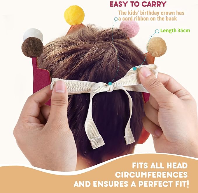 Reusable Birthday Crown with Numbers, Kids Birthday Hat Fabric Crown Pertain - Image 6