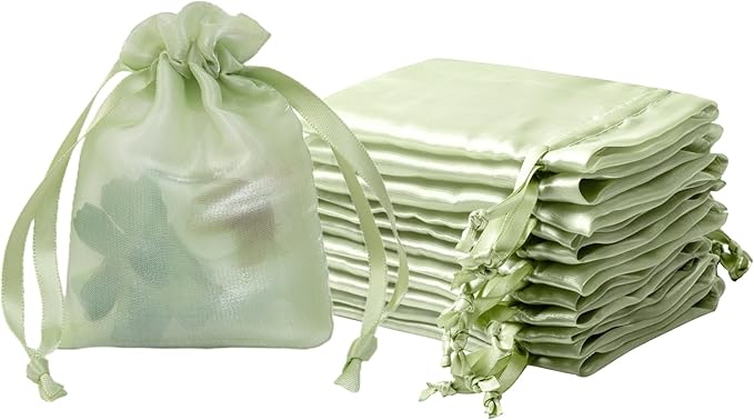 20 Pcs Light Green Small Organza Bags 3X4 inch by QIANF