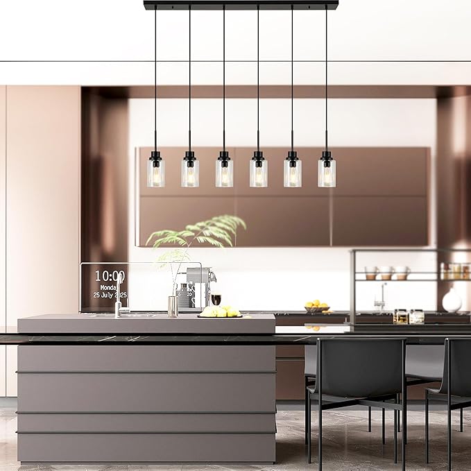 6 Lights Island Lights for Kitchen Modern Industrial Black Linear Chandeliers - Image 5