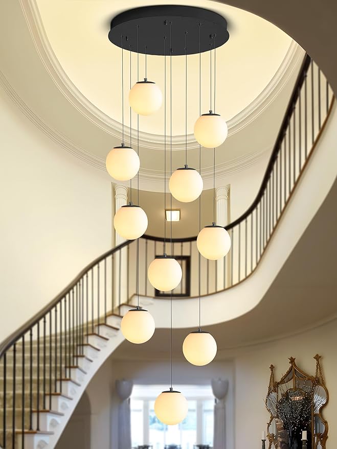 H118 Large Chandeliers for High Ceilings, 12-Lights Mid Century Globe - Image 2