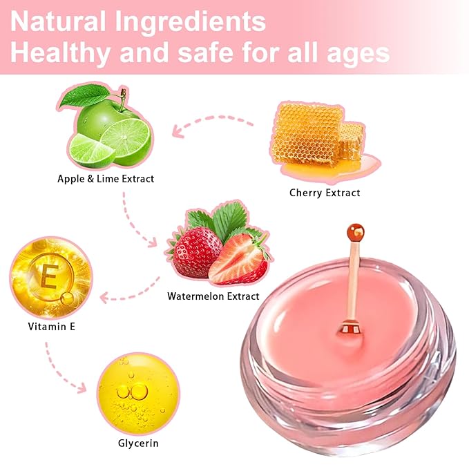 3 PCS Bee Lip Balm Lip Mask Honey Pot, Watermelon & Cherry & Coconut Lip Mask - Image 4