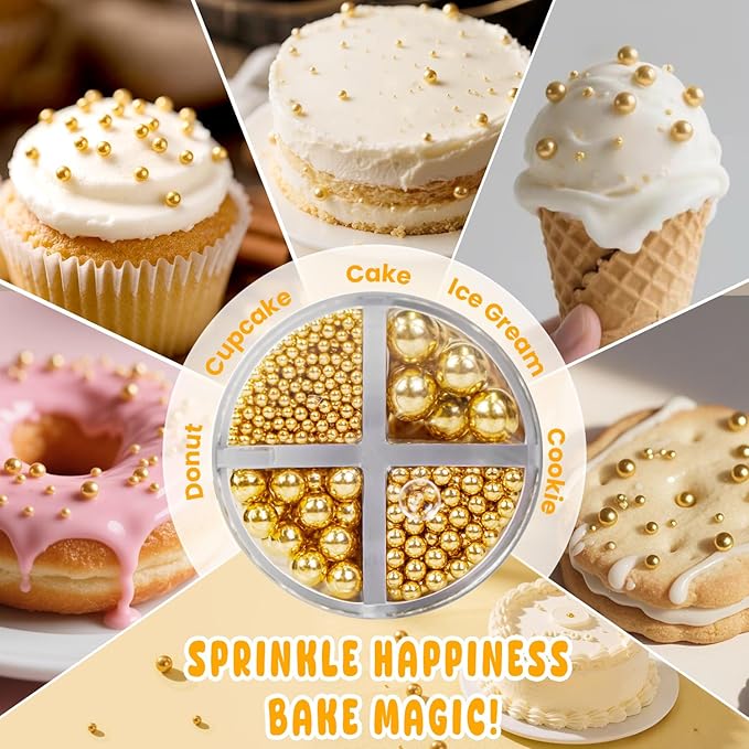 Gold Edible Sugar Pearl Sprinkles - Image 6