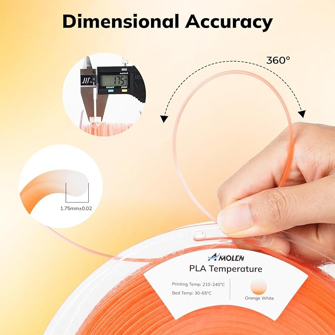 AMOLEN 3D Printer Filament, Temp Change Orange to White PLA Filament 1.75mm - Image 3