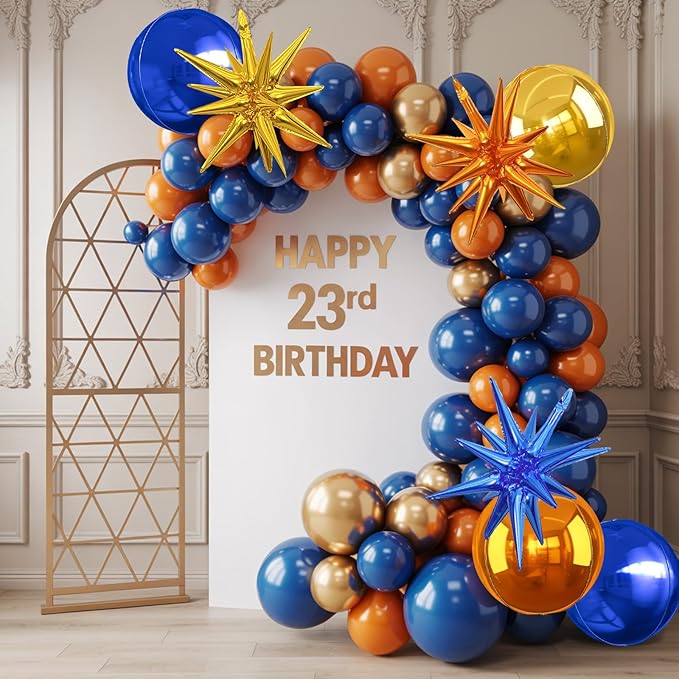 6Pcs Blue Orange Gold Foil Balloons, 22Inch Orange Blue Gold 4D Round Ball - Image 3