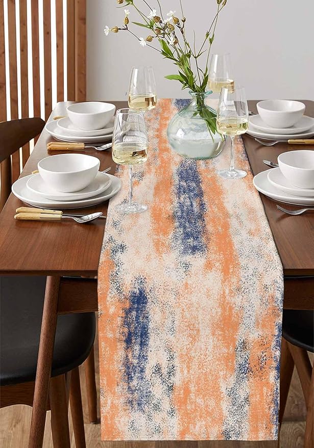 Vintage Oil Painted Cotton Linen Table Runner - Image 2