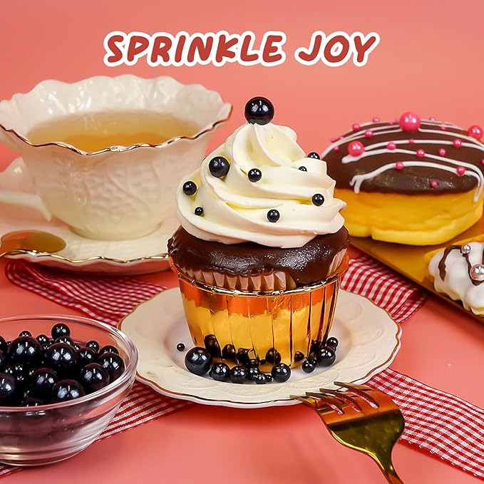 Edible Black Pearl Sugar Sprinkles, 180g/6.35oz, Cupcake Toppers, Cake - Image 4