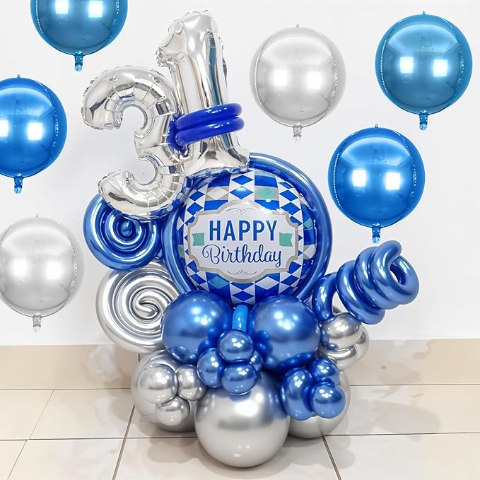 6Pcs Blue Silver Round Foil Balloons, Giant 4D Round Ball Balloons, 22 Inch - Image 6