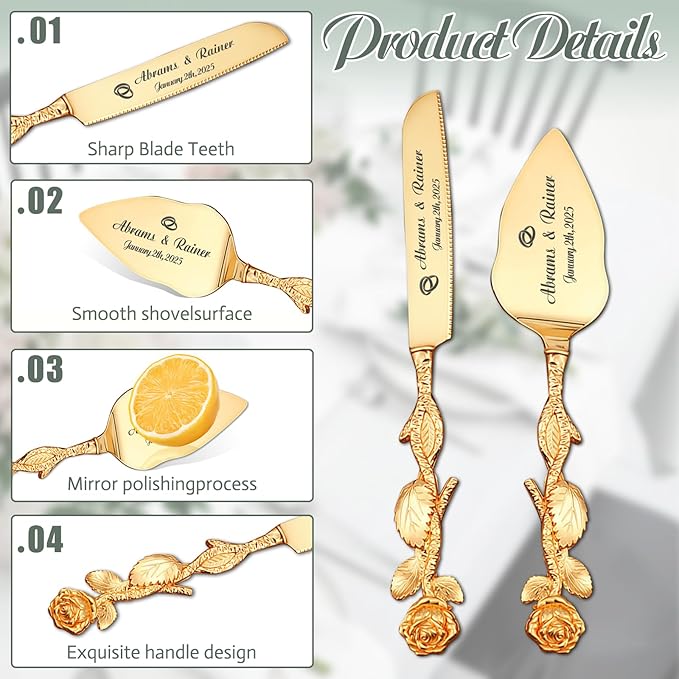 HJX Personalized Wedding Cake Knife and Server Set - Image 6