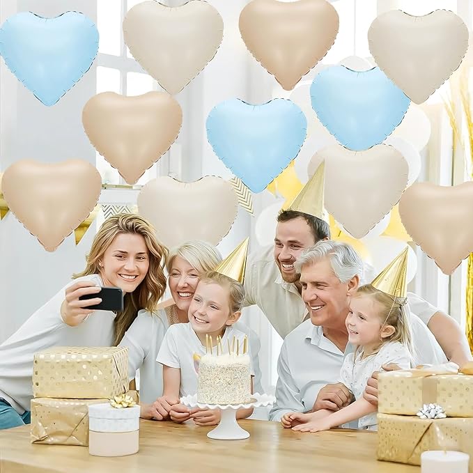 Blue Cream White Heart Balloons - Image 3