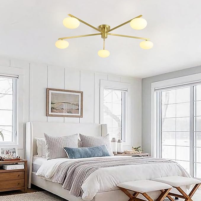 5 Lights Industrial Semi Flush Mount Ceiling Light Fixture Gold Modern Sputnik - Image 9