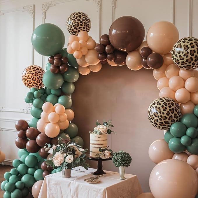 Jungle Balloons, 12 Inch Green and Brown Balloons, Sage Green Brown Apricot - Image 4
